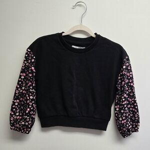 2 Pc Madden Girl Black Pullover with Pink Floral Puff Sleeves